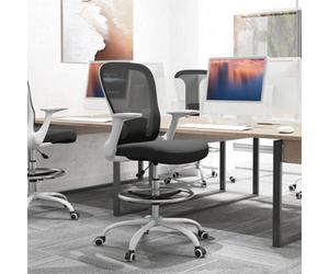 Homcom Mesh Draughtsman Chair, Ergonomic Drafting Chair, Black White