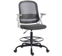 Homcom Mesh Painting Chair, Rolling Desk Chair With Flip-Up Armrests, Grey Grey