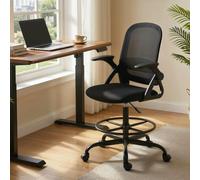 HOMCOM Mesh Painting Chair, Rolling Desk Chair with Flip-up Armrests - Yes - Draughtsman Chair - Black