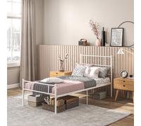 HOMCOM Double Metal Bed Frame W/ Headboard & Footboard, Underbed Storage Space, White