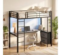 Homcom Metal Bunk Bed With Desk, High Sleeper With Led Light And Safety Guardrail