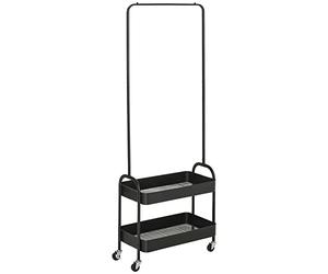 HOMCOM Metal Clothes Rack with Shoe Storage, Clothing Rail on Wheels, Freestanding Hall Tree, Coat Stand with 2 Storage Shelf, Black