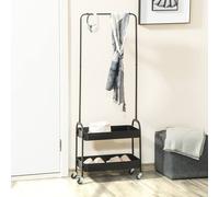 HOMCOM Metal Clothes Rack with Shoe Storage, Clothing Rail on Wheels, Freestanding Hall Tree, Coat Stand with 2 Storage Shelf, Black