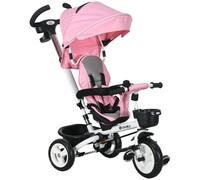 HOMCOM Metal Frame 4 in 1 Baby Push Tricycle with Parent Handle for 1-5 Years Old, Pink Aosom UK