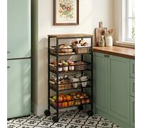 HOMCOM Metal Kitchen Trolley with Pull-Out Baskets, Rustic Brown