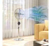 HOMCOM Metal Pedestal Fan with Oscillating, Adjustable Height, Timer, Silver