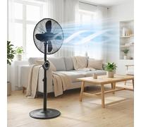 HOMCOM 41 cm Metal Pedestal Fan, Electric Standing Floor Fan, Oscillating, Adjustable Height, 3 Speed, 7.5H Timer, Remote Control, Sleep Mode, for Home Office Bedroom, Black