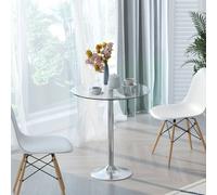HOMCOM Round Dining Table Bistro Pub Counter W Tempered Glass Top For Kitchen, Silver