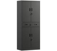 HOMCOM Metal Storage Cabinet, 180cm Tall Tool Cabinet with Locking Doors, Drawer and Adjustable Shelves, Black