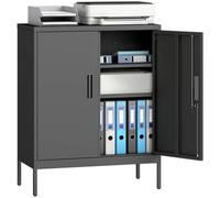Homcom Metal Storage Cabinet With Lock For Home Office, Garage, Study In Black Black