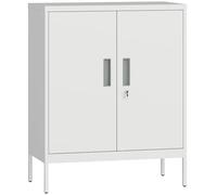 Homcom Metal Storage Cabinet With Lock For Home Office, Garage, Study, White