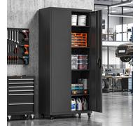 HOMCOM Metal Storage Cabinet with Removable Wheels and Adjustable Shelves