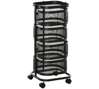 HOMCOM Metal Storage Cart, 4-Tier Storage Trolley on Wheels with 4 Mesh Baskets and Top Tray, Black