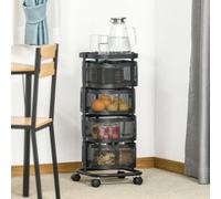 HOMCOM Metal Storage Cart with Top Tray and 4 Mesh Baskets, Black