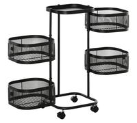 HOMCOM Metal Storage Cart with Top Tray and 4 Mesh Baskets, Black