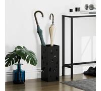 HOMCOM Metal Umbrella Stand, Square Umbrella Basket With 4 Hooks And Drip Tray, Black