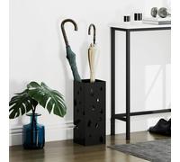HOMCOM Metal Umbrella Stand, Square Umbrella Basket With 4 Hooks And Drip Tray, Black