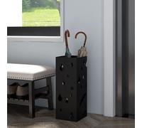 HOMCOM Metal Umbrella Stand, Square Umbrella Basket With 4 Hooks And Drip Tray, Black