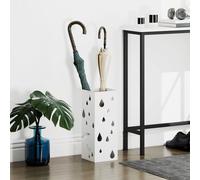 HOMCOM Steel Umbrella Stand, Square Holder with 4 Hooks, White
