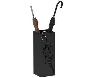 HOMCOM Metal Umbrella Stand, Square Umbrella Holder with 4 Hooks and Removable Drip Tray, Decorative Umbrella Storage Rack for Entryway, Hallway, 15.5 x 15.5 x 41 cm, Black