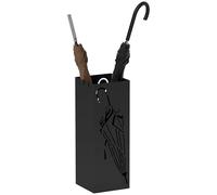 HOMCOM Metal Umbrella Stand Square with 4 Hooks 15.5 x 15.5 x 41 cm Black