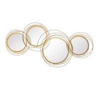 HOMCOM Modern Metal Wall Art with Mirror, Wall Sculpture Gold Decor for Living R