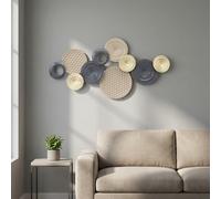 Portland Multi-Disc Design Metal 3D Wall Art 50 x 100cm - Size: 50 x 5.5 x 100cm - Khaki - Wilko