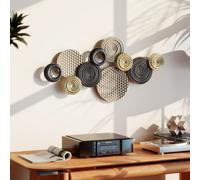 Portland Multi-Disc Design Metal 3D Wall Art 50 x 100cm - Size: 50 x 5.5 x 100cm - Khaki - Wilko