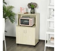 Homcom Microwave Cart On Wheels Modern Storage Shelf 2-Door Cabinet Trolley In Light Oak Light Oak One Size
