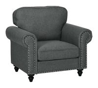 HOMCOM Mid-Century Armchair Upholstered Accent Chair w/ Wood Frame - Brown - Charcoal grey | TJ Hughes