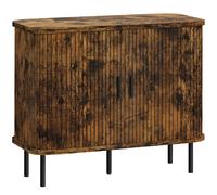 HOMCOM Mid-Century Modern Sideboard Storage Cabinet with Slatted Tambour Sliding Doors, Kitchen Cabinet with Steel Legs, Rustic Brown