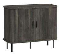HOMCOM Mid-Century Modern Sideboard Storage Cabinet with Slatted Tambour Sliding Doors, Kitchen Cabinet with Steel Legs, Grey
