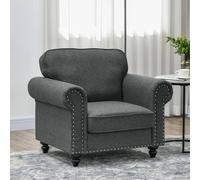 Homcom Mid-Century Modern Sofa, Fabric Sofa With Nailhead Trim, Charcoal Grey Grey L
