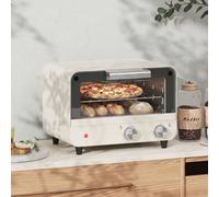HOMCOM Small Toaster Oven, 12L Multifunction Mini Countertop Oven, Cream | Glass Door, Adjustable Temperature, Timer, Wire Rack & Baking Tray, 750W