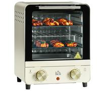 HOMCOM Mini Oven, 15 Litres Electric Oven and Grill with 60-230℃ Adjustable Temperature, 60 Minute Timer, Include Baking Tray, Wire Rack and Crumb Tray, 1000W, Cream White