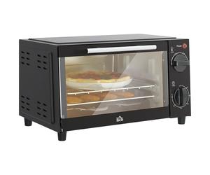 HOMCOM Mini Oven, 9L Countertop Electric Grill, Toaster Oven with Adjustable Temperature, Timer, Dishwasher Safe Baking Tray and Wire Rack, 750W, Black