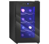 HOMCOM Mini Table Top Wine Fridge Quiet Under Counter 8 Bottle 17L 8-18℃ | 26.5cm, Wine Cooler Fridge, Glass Door, LED Light, Digital Touch Screen, Temperature Control