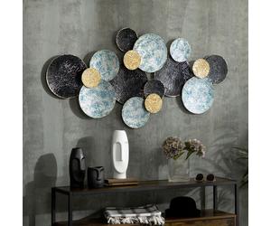 HOMCOM Minimalist Metal Circle Wall Art - Large Blue Multi-Disc Sculpture, 133W x 66H cm, Ready-to-Hang (830-644V00MX)