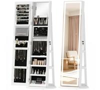 HOMCOM Jewellery Cabinet, Full Length Mirror with Storage, White