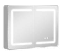 HOMCOM Mirrored Bathroom Cabinet with LED Lights, 60 x 80 cm Bathroom Mirror Cabinet with Anti-Fog, 3 Colour Dimmable Lighting