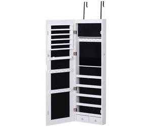 HOMCOM Mirrored Jewellery Cabinet, Door/Wall Mounted Organiser, Lockable with 6 LED Lights, White Aosom UK