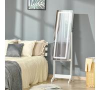 HOMCOM Mirrored Jewellery Cabinet W/ LED Light Lockable Jewellery Armoire Grey - White