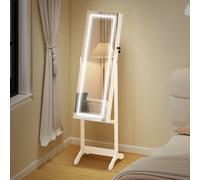 HOMCOM Mirrored Jewellery Cabinet W/ LED Light Lockable Jewellery Armoire Grey - White