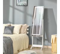 HOMCOM Mirrored Jewellery Cabinet W/ LED Light Lockable Jewellery Armoire White