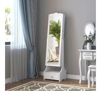 HOMCOM Mirrored Jewelry Cabinet Armoire Floor Standing w/ Lock, LED Light White - White