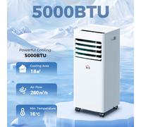HOMCOM 5000 BTU Air Conditioning Unit, 3-in-1 Portable Air Conditioner, Dehumidifier, Cooling Fan with 2 Speeds, 24H Timer, Remote Control, Digital Display, Window Venting Kit, 18m² White
