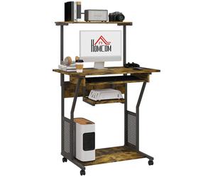 Homcom Mobile Computer Desk Industrial Study Table With Storage Shelves In Dark Brown Dark Brown
