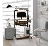 HOMCOM Rolling Computer Desk with Keyboard Tray Rustic Brown