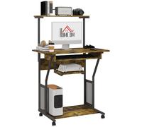Homcom Mobile Computer Desk Industrial Study Table With Storage Shelves In Dark Brown Dark Brown