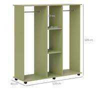 HOMCOM Mobile Double Open Wardrobe w/ Clothes Hanging Rail Colthing - Green | TJ Hughes